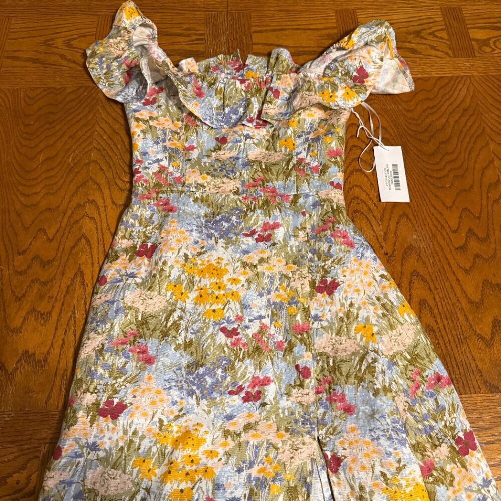 NEW Reformation Amethyst Linen Midi Dress in Countryside Sz 2 Cottagecore Chic - Picture 3 of 16